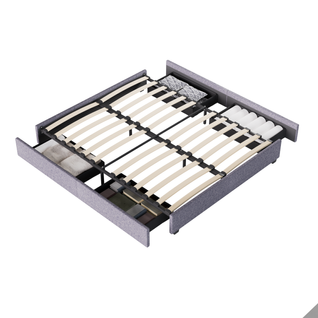 Lit 120 x 190 cm avec tiroirs, Sommier à lattes en bois, Cadre en tissu Gris