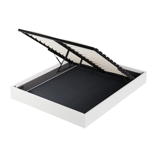 Lit Coffre 140 x 200 cm, Sommier à lattes en bois, Cadre en tissu blanc