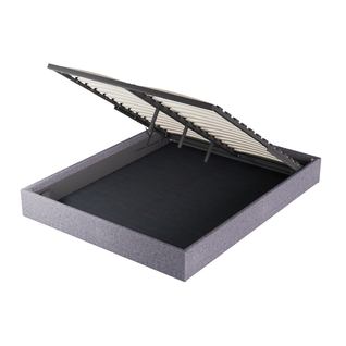 Lit Coffre 160 x 200 cm, Sommier à lattes en bois, Cadre en tissu gris