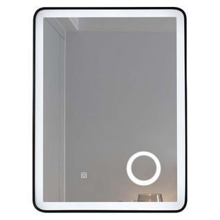 Miroir Salle De Bain LED 60x80cm Avec Cadre En Aluminium Noir Et Loupe Grossissante X3