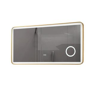 Miroir Salle De Bain LED 90x60cm Anti Buée Avec Cadre En Aluminium Doré Et Loupe X3 Lb-4685g