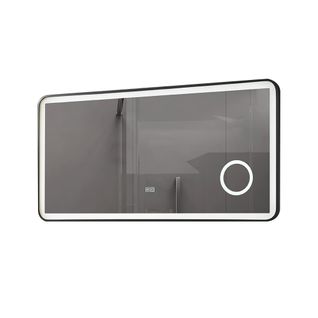 Miroir Salle De Bain LED 110x60cm Anti Buée Avec Cadre En Aluminium Noir Et Loupe X3 Lb-4685b