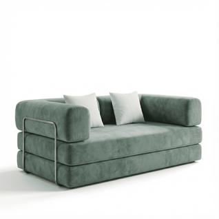 Canapé Kaia Convertible Salon Séjour Dépliable 2 places Vert velours Blanc