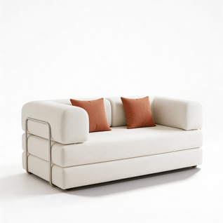 Canapé Kaia Compressé Convertible Salon Séjour Dépliable 2 places Blanc Orange