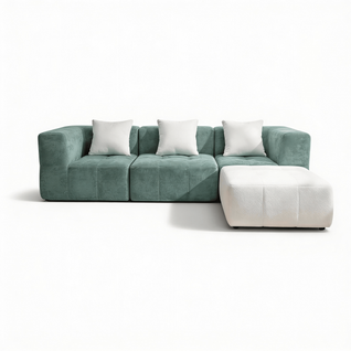 Canapé modulable compressé convertible Eden Complet 3 places Vert Sauge Blanc