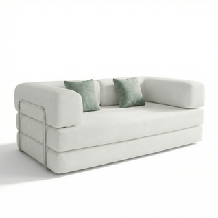 Canapé Kaia Convertible Compressé Salon Séjour Dépliable 2 places Blanc Vert