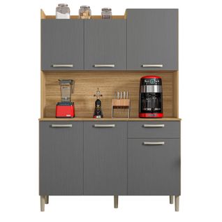 Buffet De Cuisine 6 Portes 1 Tiroir Chêne Et Gris Largeur 122 Cm