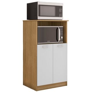 Armoire Micro-onde 2 Portes Chêne Et Blanc 3 Niches Orion L61 H110.6 P45.8 Cm
