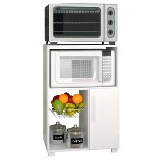 Desserte De Cuisine Micro-onde Blanche 1 Porte 1 Panier Métal