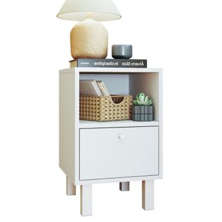 Chevet Blanc 1 Porte 2 Niches Blanc Sur Pieds