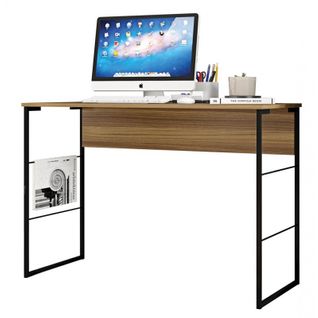 Bureau Plateau Miel Pieds Métalliques Noirs L 120 H 75 P 45 Cm