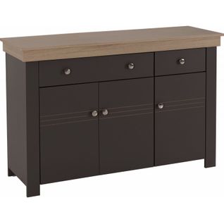 Buffet Bas 3 Portes 2 Tiroirs Chêne Et Gris Corniche L 122 P 81.3 P 39.7 Cm