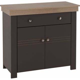 Buffet Bas 2 Portes 1 Tiroir Chêne Et Gris Corniche L 88 H 81.5 P 39.7 Cm