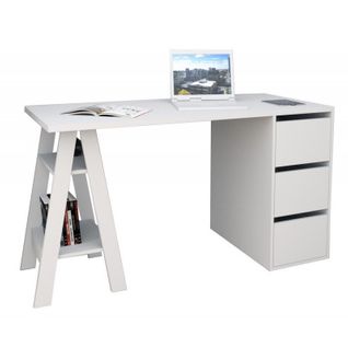 Bureau Tréteau 3 Tiroirs Blanc Self