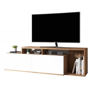 Meuble TV 50 Pouces 2 Abattants Chêne Et Mélaminé Blanc