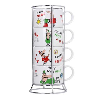 Set De 4 Tasses à Expresso Empilables Italia Avec Support En Porcelaine