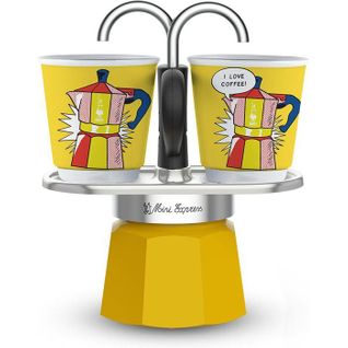 Set Cafetiere Italienne + 2 Tasses - Mini-express Lichtenstein - 100 Ml - Inox / Jaune