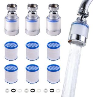 Filtre De Robinet Rotatif à 360° En 3 Pièces, Transparent, 6 Éléments Filtrants En Coton Pp