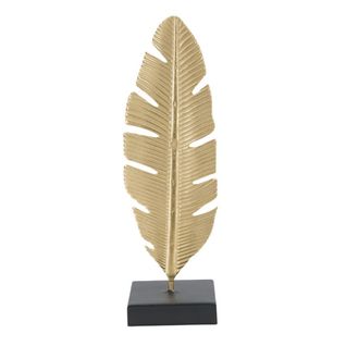Plume Déco En Métal "bougeoir" 34cm Doré