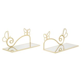 Lot De 2 Tables De Chevet Murales "butterfly" 41cm Or