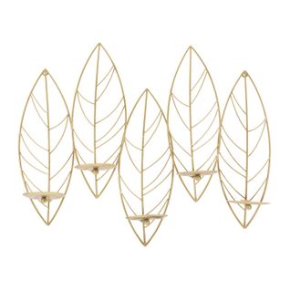 Bougeoir Mural En Métal "feuilles" 66cm Or