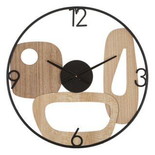 Horloge Murale Design "mot" 60cm Naturel et Noir