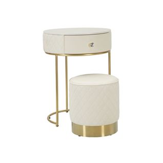 Table De Chevet Avec Pouf "sharon" 70cm Blanc et Or