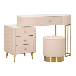 Coiffeuse Avec Pouf Effet Marbre "sharon" 120 Rose et Or