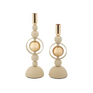 Bougeoir En Métal Saturne (lot De 2) Crème Et Doré