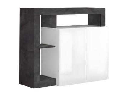 Buffet Sefro - 2 Portes Et 3 Niches - Blanc Laqué Et Béton