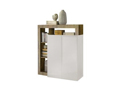 Buffet Haut Sefro - 2 Portes Et 4 Niches - Blanc Laqué Et Chêne