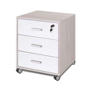 Commode 3 Tiroirs Sur Roulettes Épaisseur 18mm - Beige Et Blanc