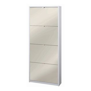 Armoire à Chaussures 4 Portes Miroir - Blanc