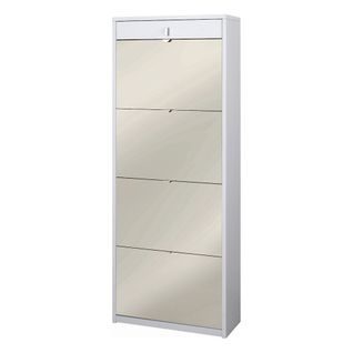 Armoire à Chaussures 4 Portes Miroir 1 Tiroir - Blanc