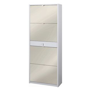 Armoire à Chaussures 4 Portes Miroir 1 Tiroir - Blanc