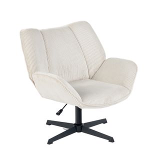 Fauteuil Salon Chaise Pivotant Sur 360° Avec Accoudoirs En Velours Côtelé Beige