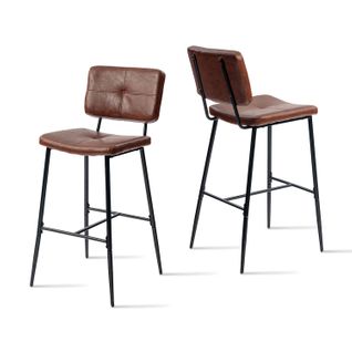 Lot De 2 Tabouret De Bar Siège Rembourrés De 75 Cm De Haut En Simili Cuir Marron