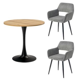 Table Salle à Manger Ronde Avec 2 Chaises Ensemble De 3 Meubles Pour Salon Cuisine, Chêne + Gris