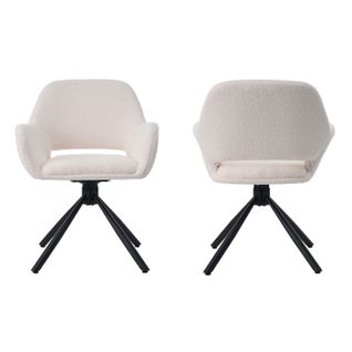 Lot De 2 Chaises Salle à Manger Pivotant Sur 360° Avec Accoudoirs En Bouclette, Blanc