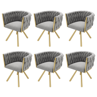 Lot De 6 Chaises Salle à Manger Pivotant Sur 360° Avec Accoudoirs En Velours Gris Pieds En Métal Or