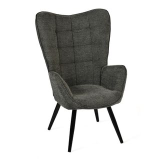 Fauteuil De Salon Avec Accoudoirs Et Assise Épais Pied Métal En Tissu Gris Foncé