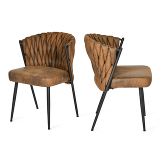Lot De 2 Chaises De Salle à Manger Au Design Tressé En Suédine Marron