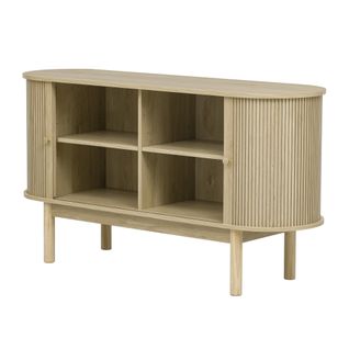Buffet Scandinave Bois Clair – 4 Niches Ouvertes – Design Arrondi Et Finition Rainurée Moderne
