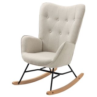 Fauteuil à Bascule Rocking Chair Revêtement En Tissu Beige