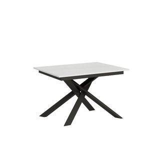 Table Extensible 90x120/180 Cm Ganty Frêne Blanc Bande De Chante En Teinte Cadre Anthracite