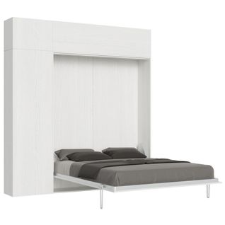 Armoire Lit Escamotable Vertical 160 Kentaro Avec Colonne Et Élements Hauts Frêne Blanc