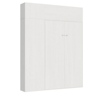 Armoire Lit Escamotable Vertical 120 Kentaro Avec Colonne Et Élements Hauts Frêne Blanc