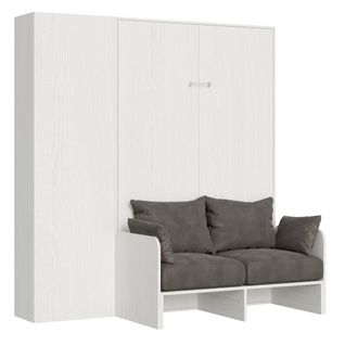 Armoire Lit Escamotable Vertical 120 Kentaro Sofa Avec Colonne Frêne Blanc