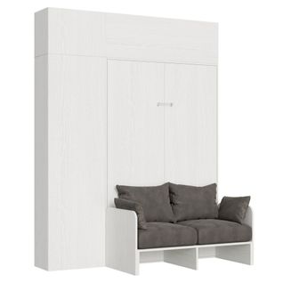 Armoire Lit Escamotable Vertical 120 Kentaro Sofa Avec Colonne Et Élements Hauts Frêne Blanc