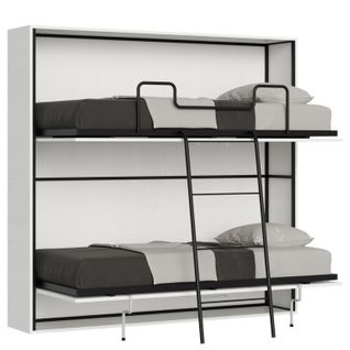 Lit Escamotable Horizontal Superposé 2 Couchages 85 Kando Frêne Blanc